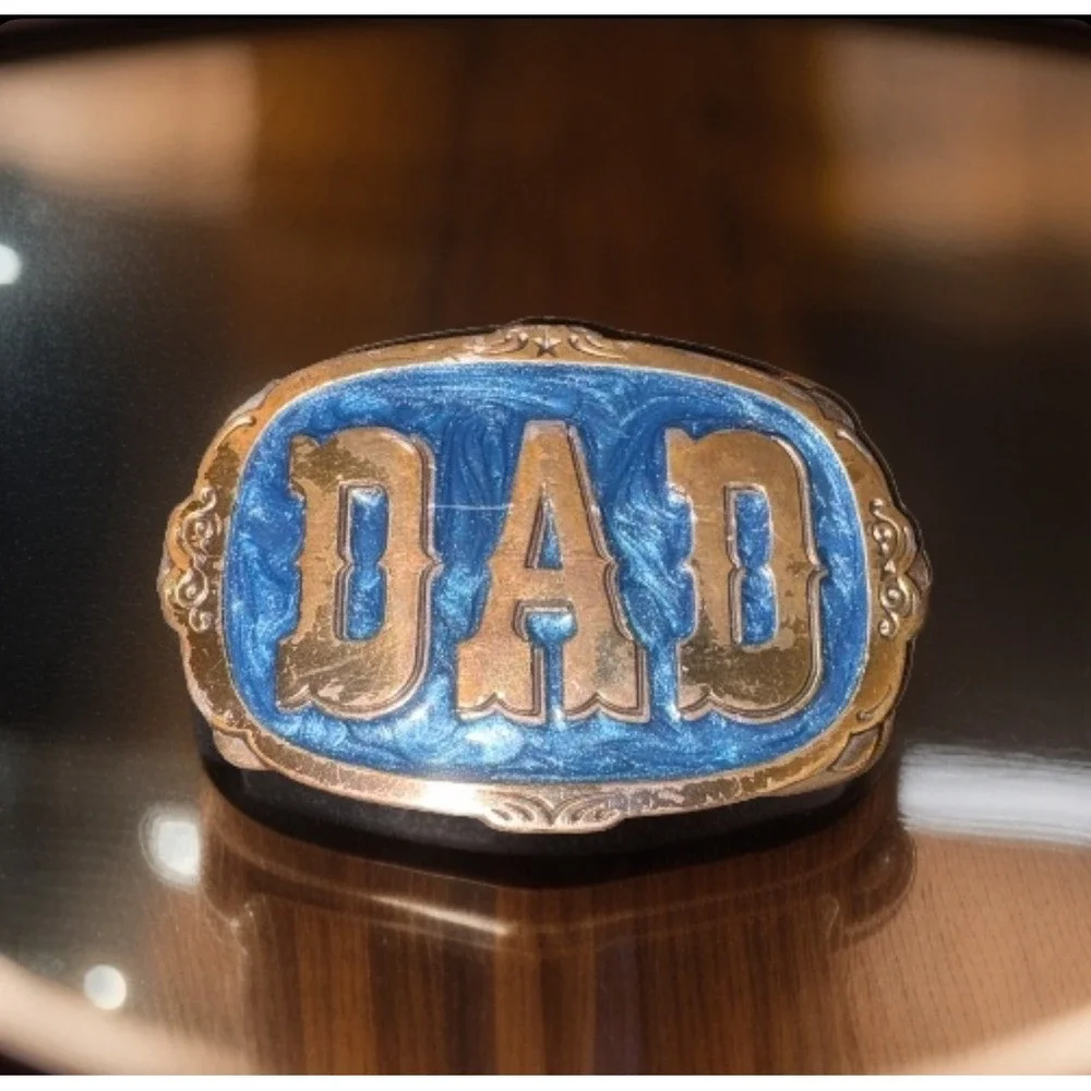 Vintage DAD Belt Buckle Blue Enamel Brass Tone Father's‎ Day Gift
